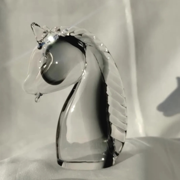 Vintage Art Glass Horse Head Paperweight Sculpture Figurine Murano gray MCM - Picture 6 of 8